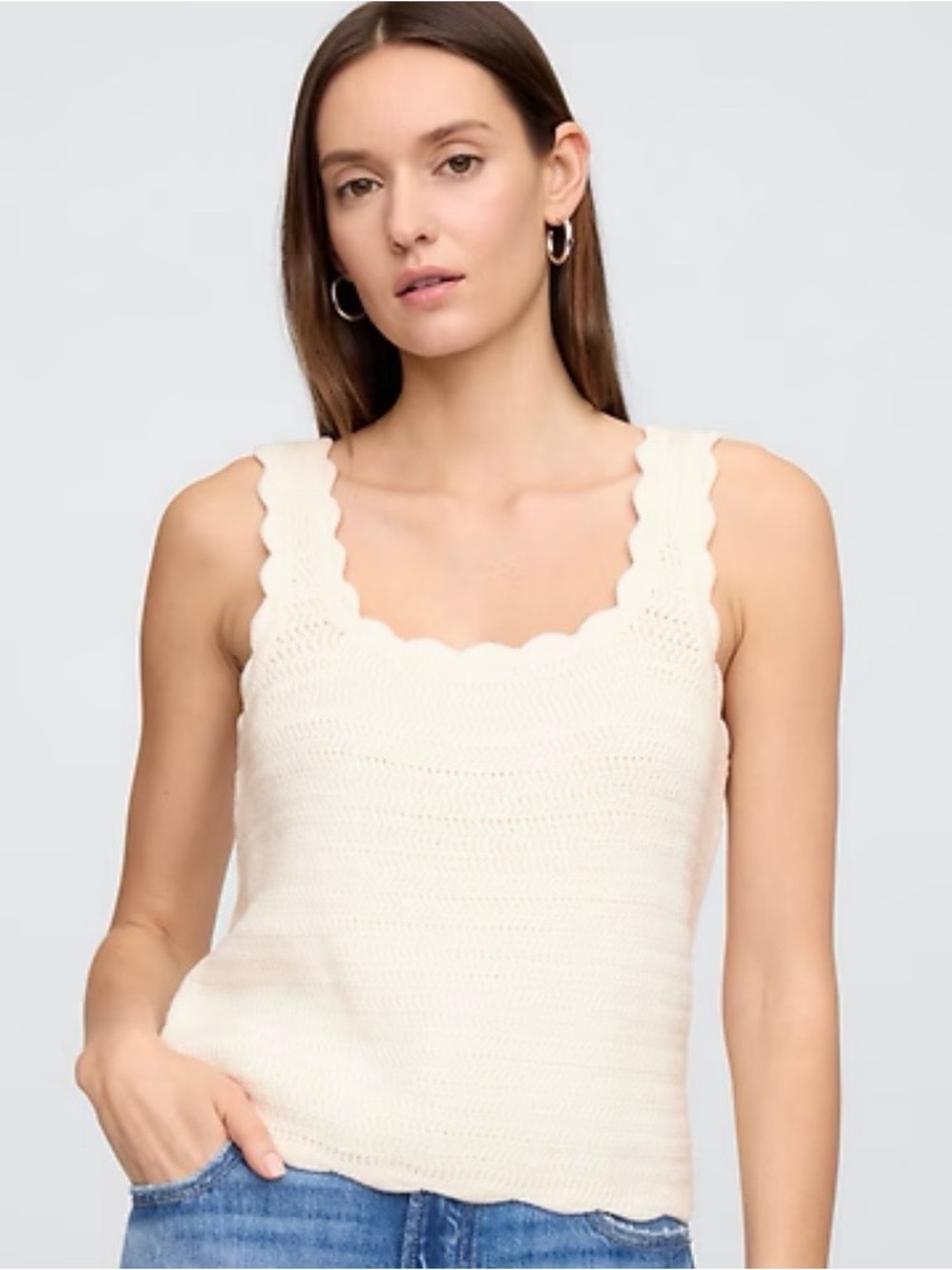 NWOT Gap Factory Squareneck Sweater Tank Top in Off White Milk Knit Sleeveless